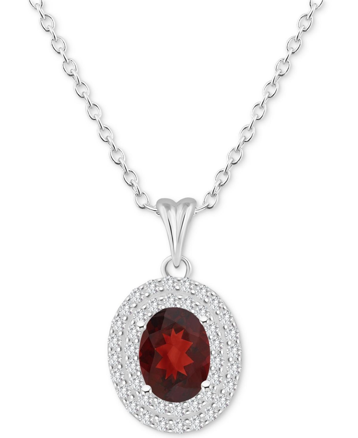 Celebration Gems Sterling Silver Oval-Cut Amethyst & White Topaz Double Halo Pendant Necklace, Women's, Size: 18" Product Image