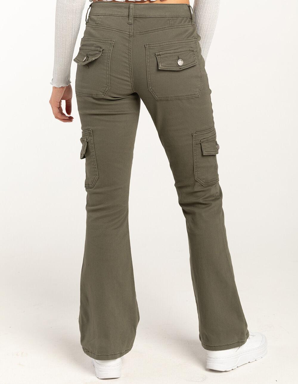 RSQ Womens Low Rise Cargo Flare Pants - TAN Product Image