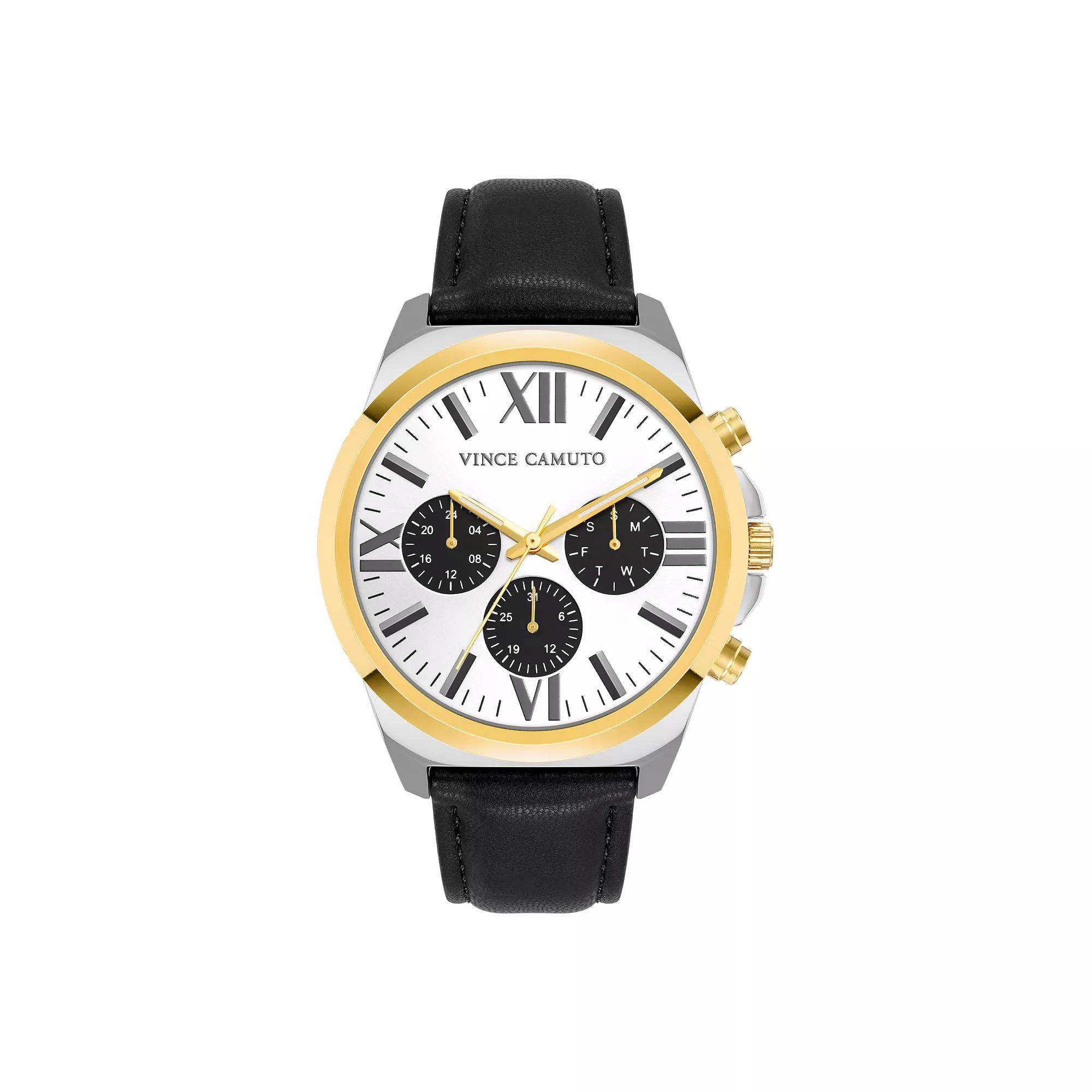 Vince Camuto Men's Two Tone 3 Subdial Calendar Strap Watch, Size: 45MM, Black Product Image