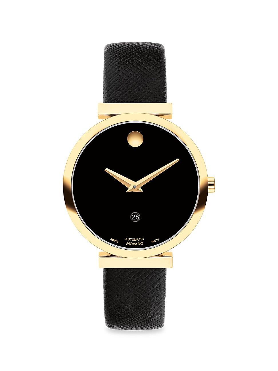 Movado Womens Museum Classic Swiss Automatic Black Genuine Leather Strap Watch 32mm Product Image