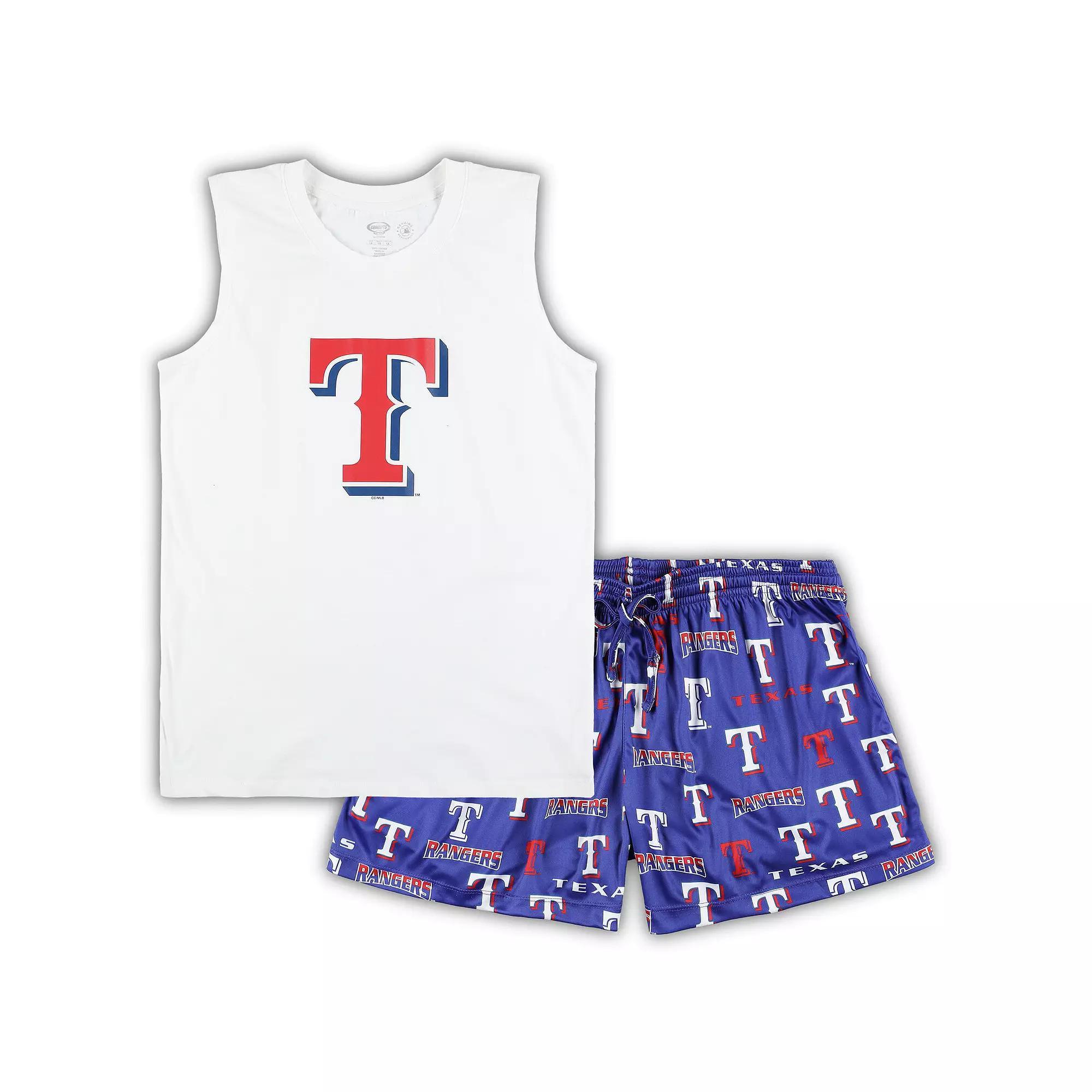 Women's Concepts Sport White/Royal Texas Rangers Plus Size Tank Top & Shorts Sleep Set, Size: 3XL Product Image