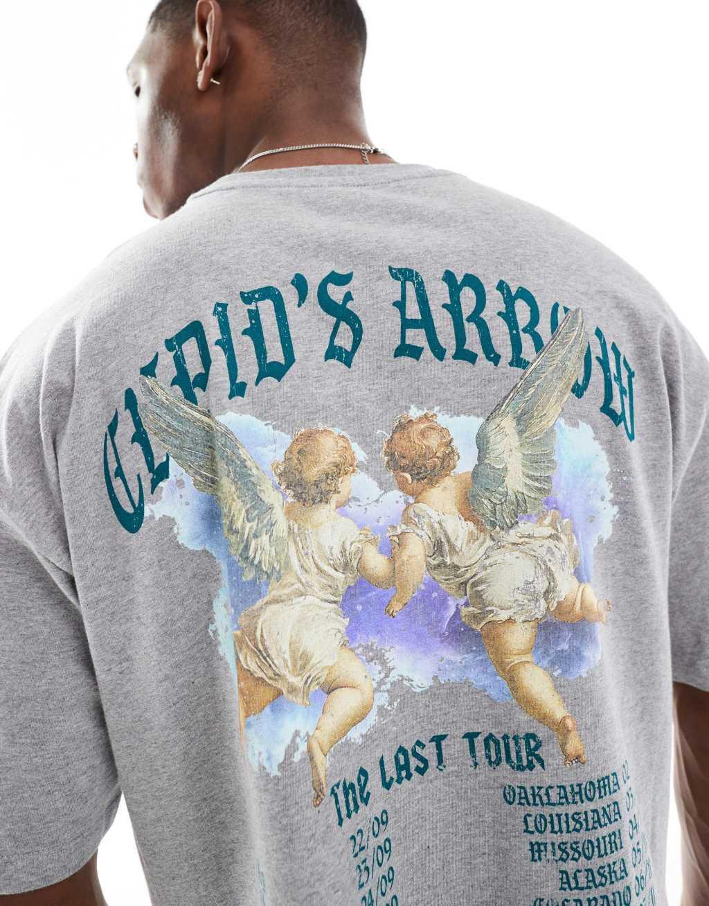 ASOS DESIGN boxy oversized T-shirt with cherub graphic in gray heather Product Image