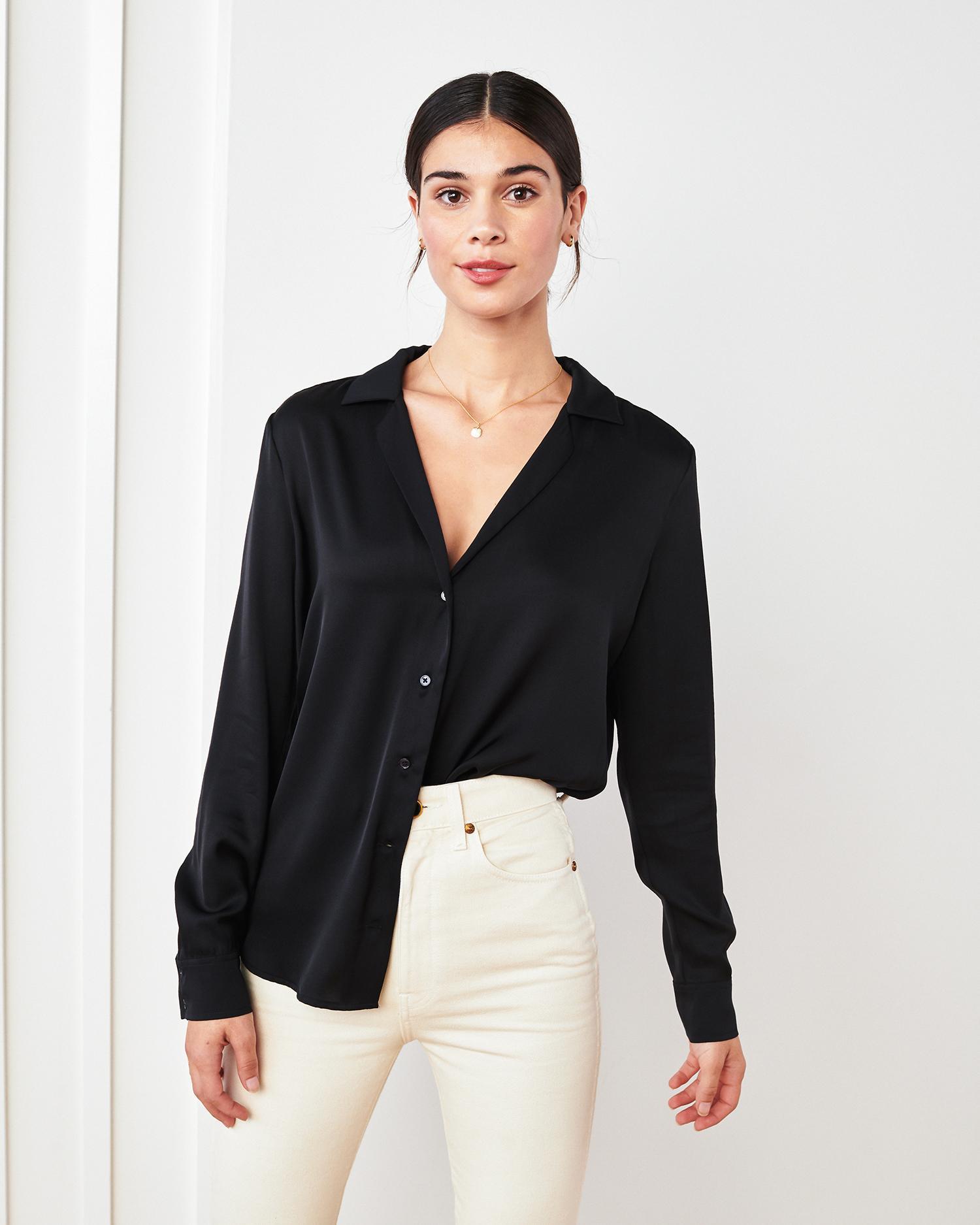 Quince | Women's 100% Washable Silk Stretch Notch Collar Blouse Product Image