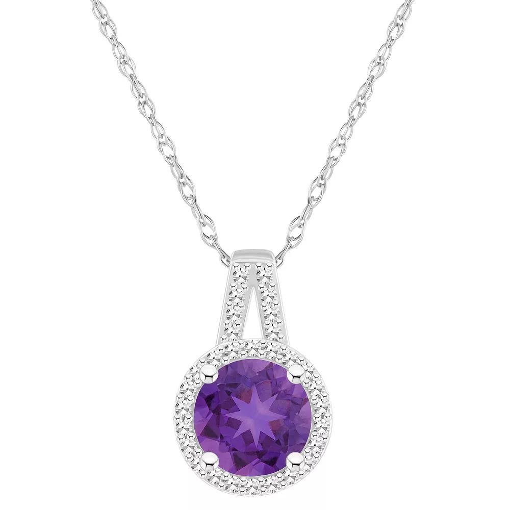 Celebration Gems Sterling Silver 7 mm Round Gemstone & 1/8 Carat T.W. Diamond Halo Pendant Necklace, Women's, Size: 18", Blue Topaz Product Image