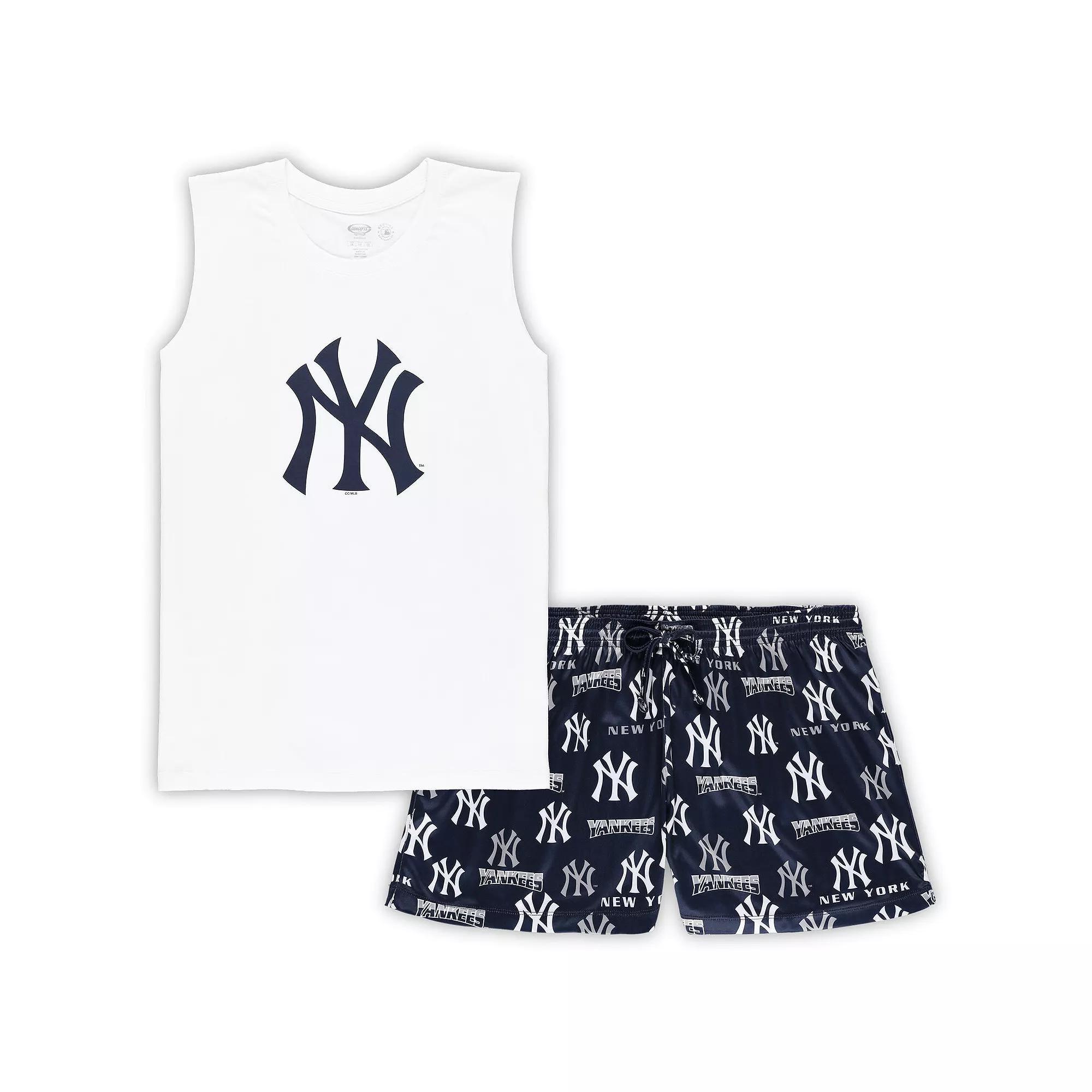 Women's Concepts Sport White/Navy New York Yankees Plus Size Tank Top & Shorts Sleep Set, Size: 4XL Product Image