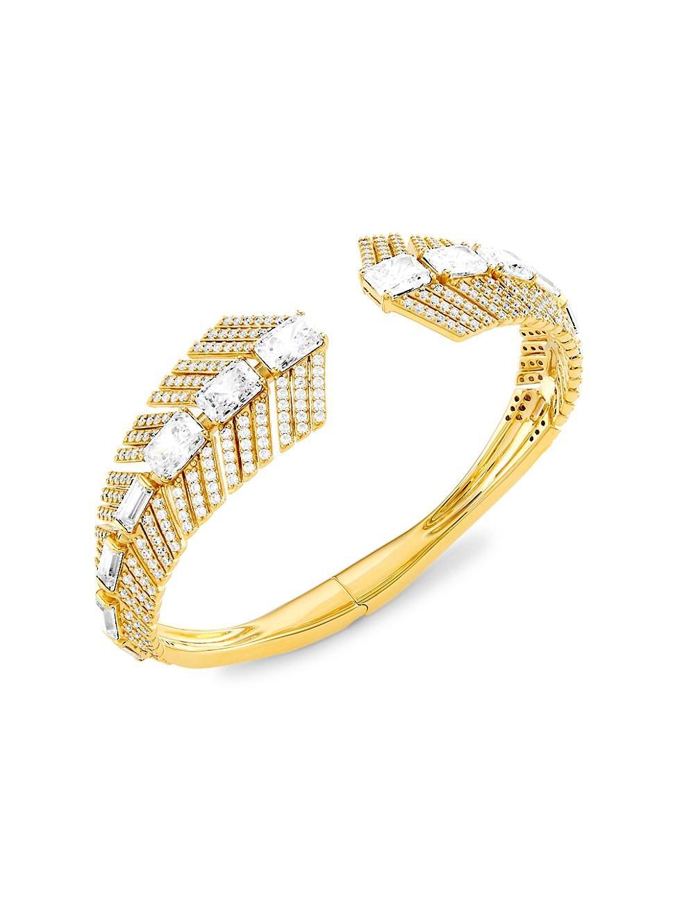 Womens Naomi 18K-Gold-Plated & Cubic Zirconia Deco Hinge Cuff Product Image
