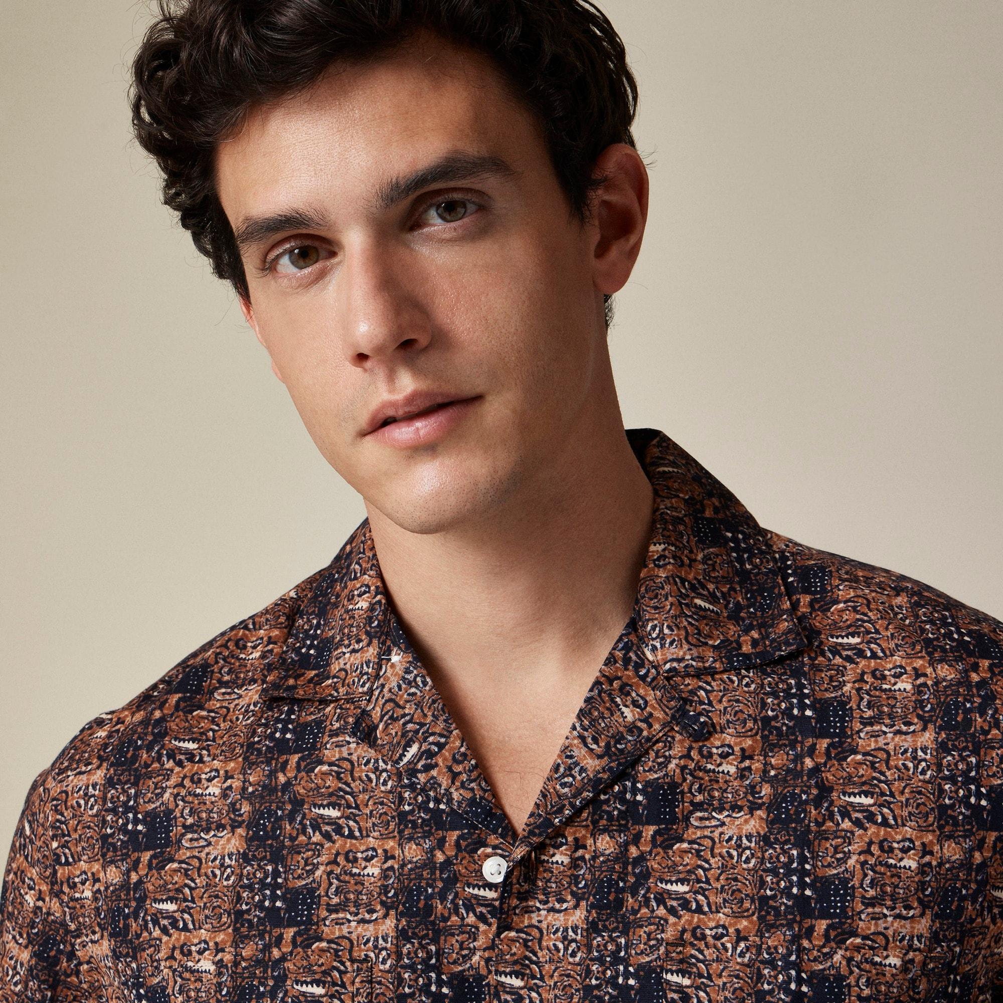 Short-sleeve cotton-linen blend shirt in print Product Image