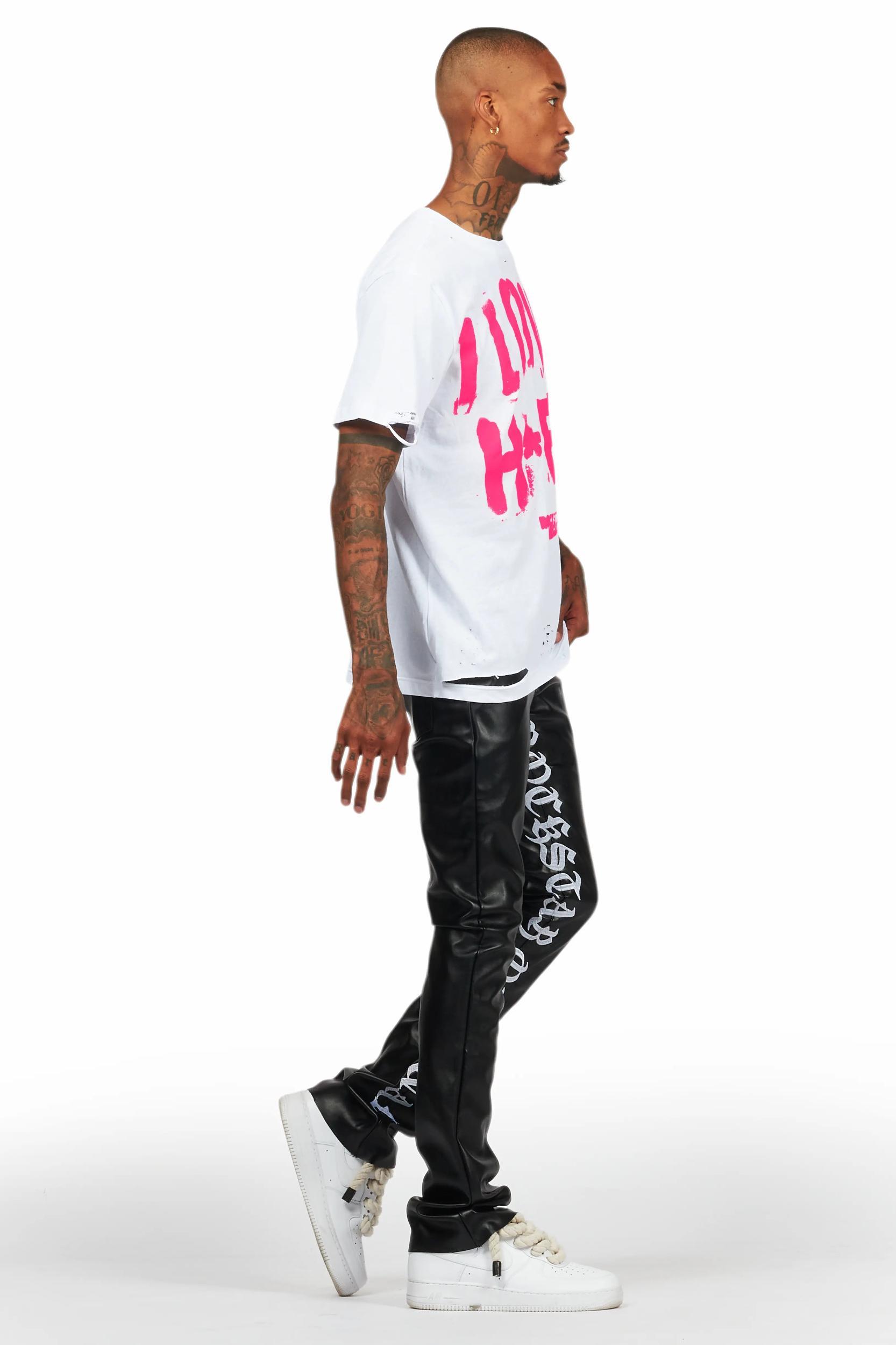 Elian Black PU Stacked Flare Jean Male Product Image