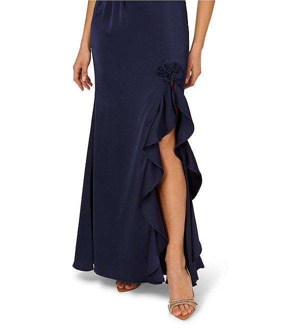 Adrianna Papell One Shoulder Stretch Satin Ruffle Front Sheath Gown Product Image
