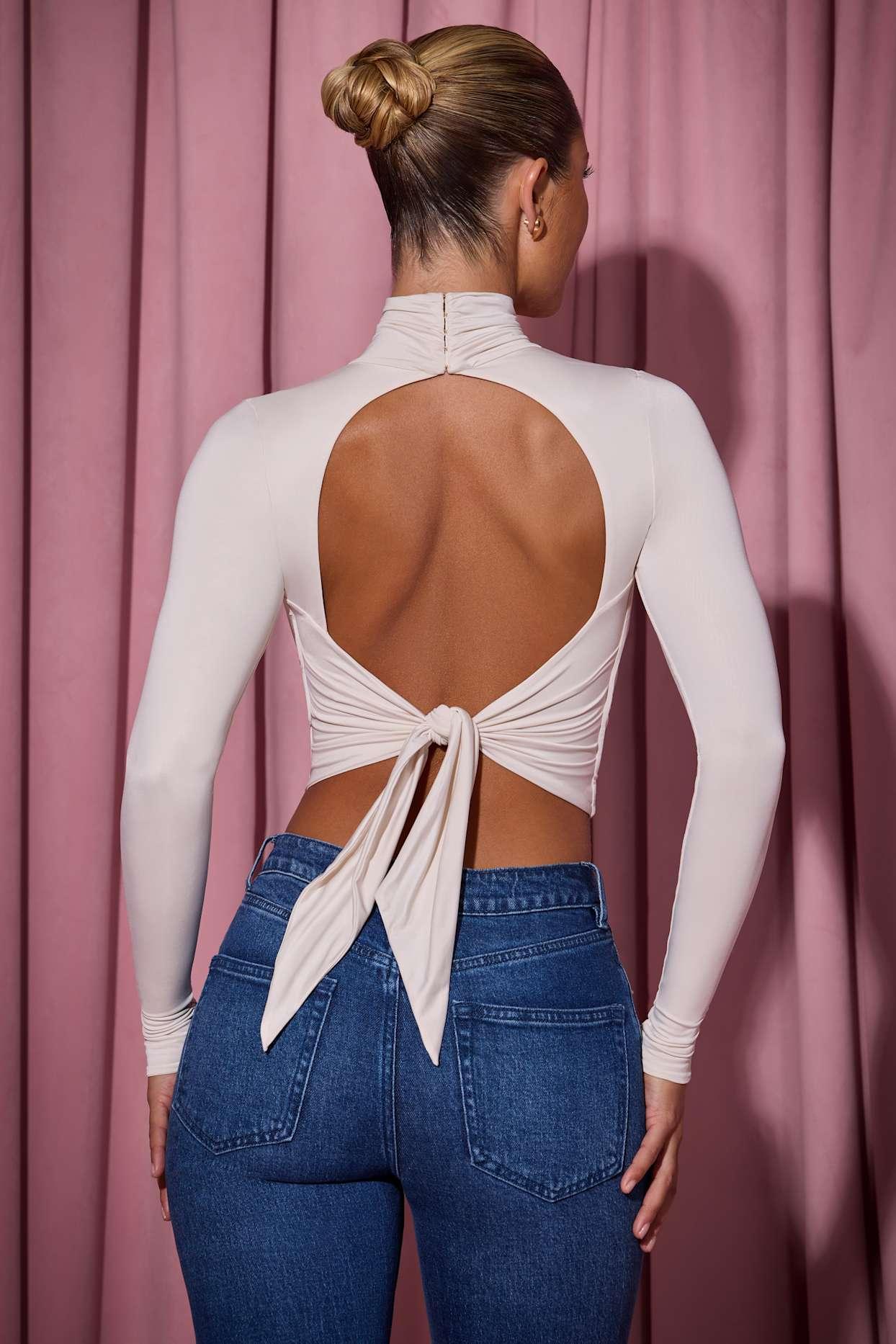 Cowl-Neck Tie-Back Top in Ivory Product Image
