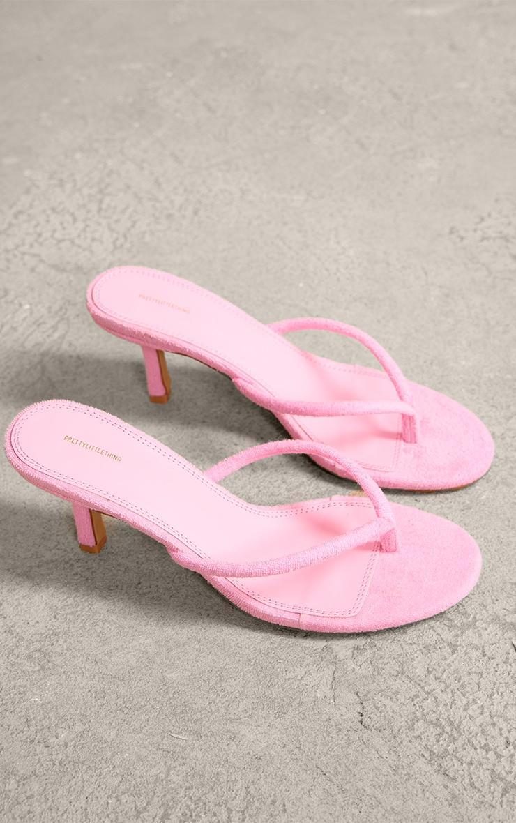 Pink Towelling Round Toe Thong Mid Heeled Mules Product Image