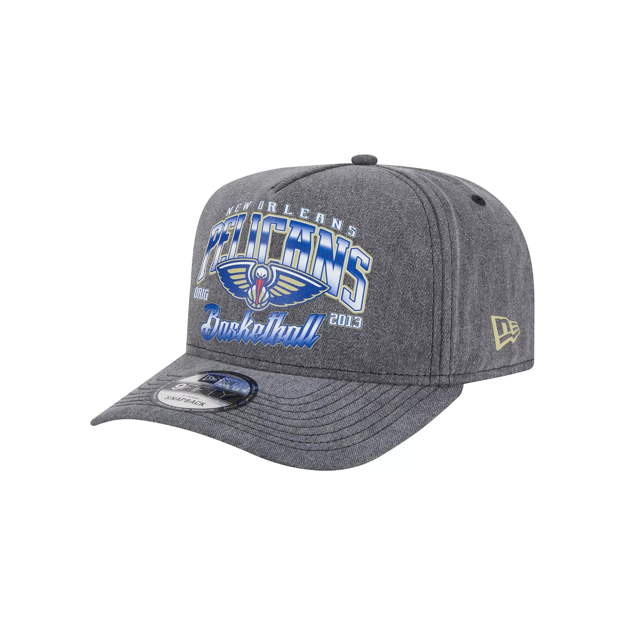 Men's New Era  Charcoal New Orleans Pelicans Throwback Washed Pre-Curved 9FIFTY Snapback Hat Product Image