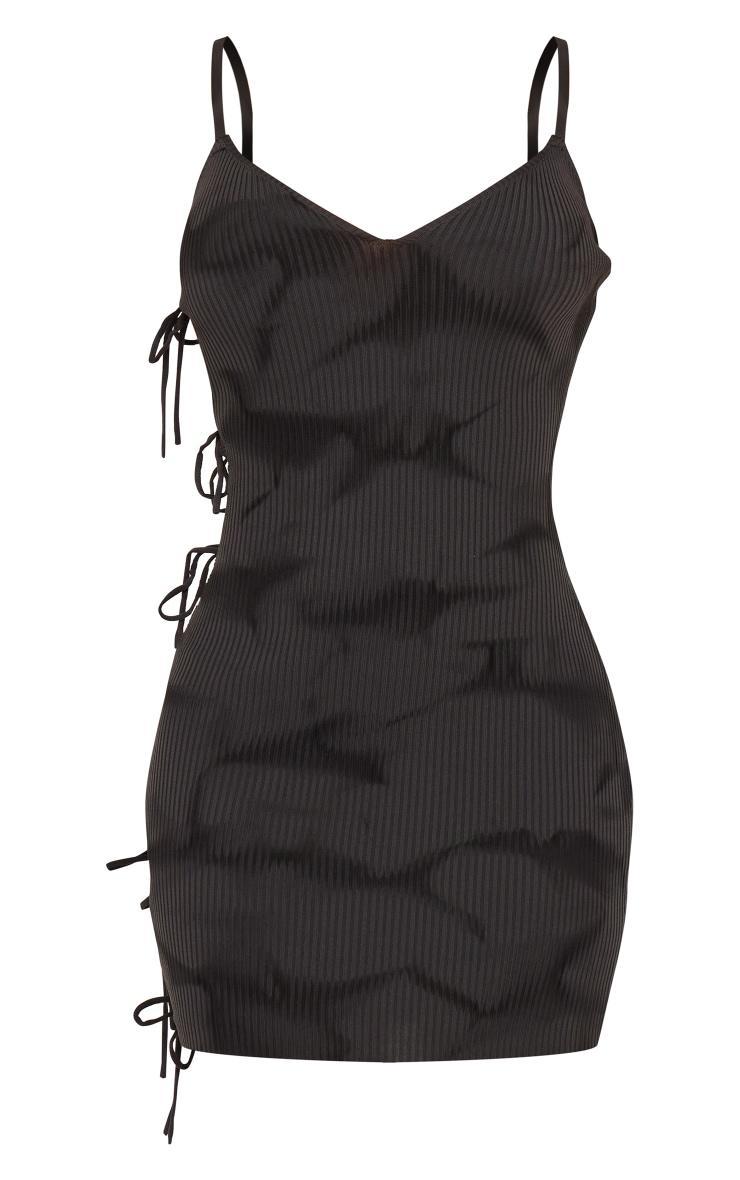 Charcoal Tie Dye Rib Knit Lace Up Mini Dress Product Image
