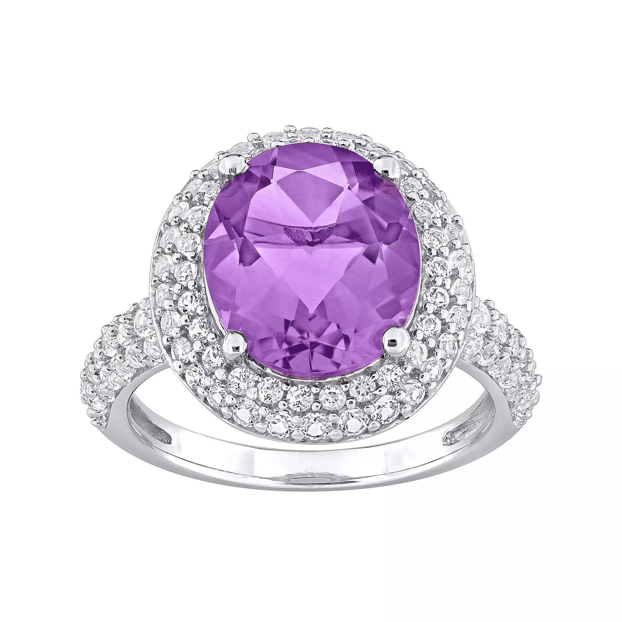 Stella Grace Sterling Silver Amethyst & White Topaz Double Halo Ring, Women's, Size: 5 Product Image
