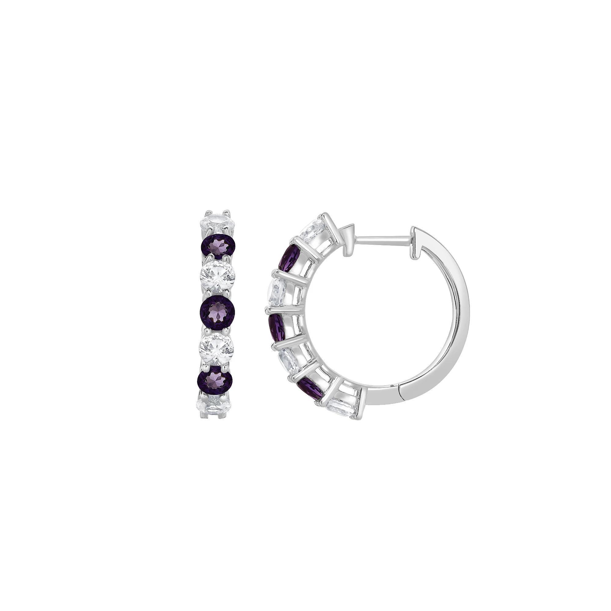 Gemstone Brilliance Sterling Silver Gemstone & Lab-Created White Sapphire Hoop Earrings, Women's, Created Purple Product Image