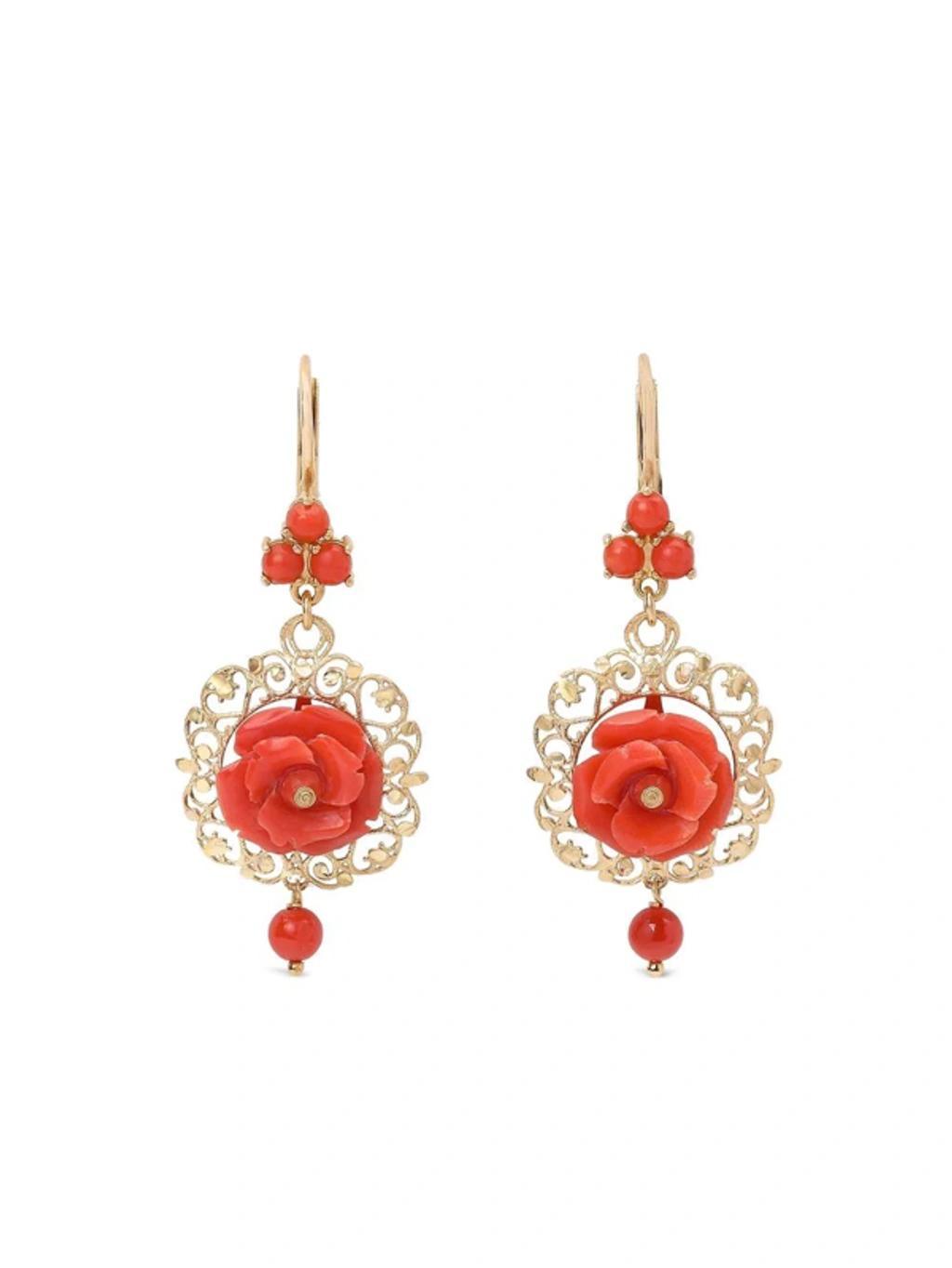 DOLCE & GABBANA Coral Leverback Earrings In Yellow 18kt Gold With Coral Roses Gold Female Onesize Product Image