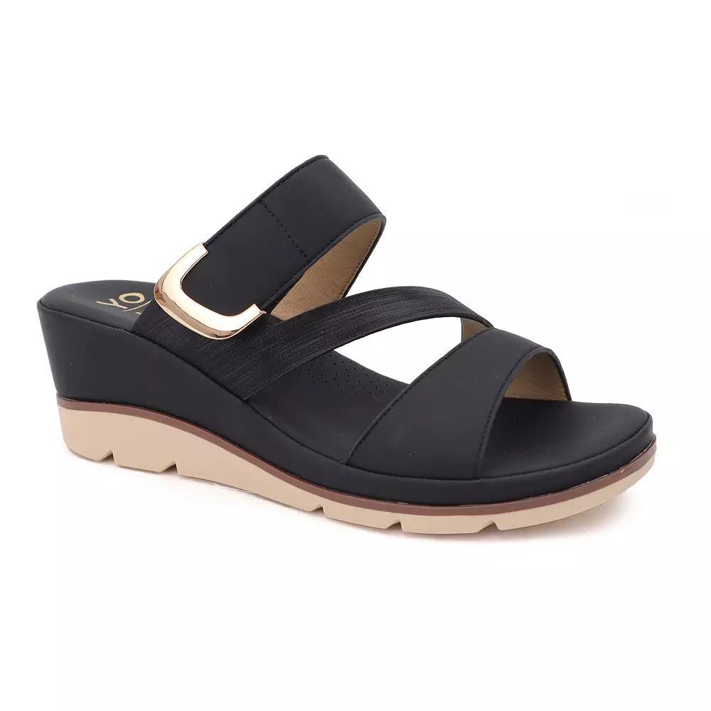 Yoki Sicily Women's Open-Toe Strappy Low Wedge Slip-On Sandals, Size: 6, Black Product Image