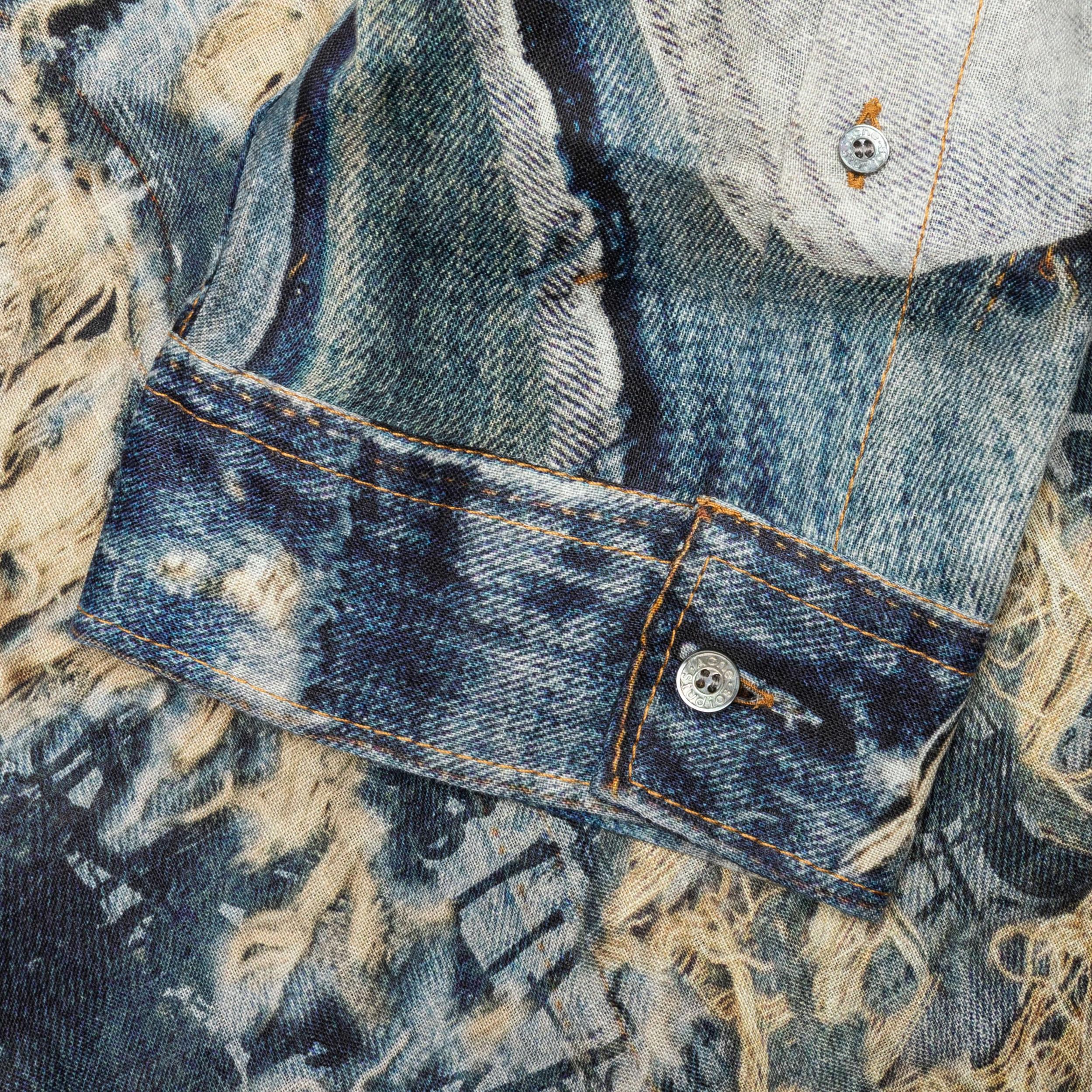 Trompe L'oeil Distressed Denim Print Button Up Fn-Mn-Shir000872 - Denim Blue Male Product Image