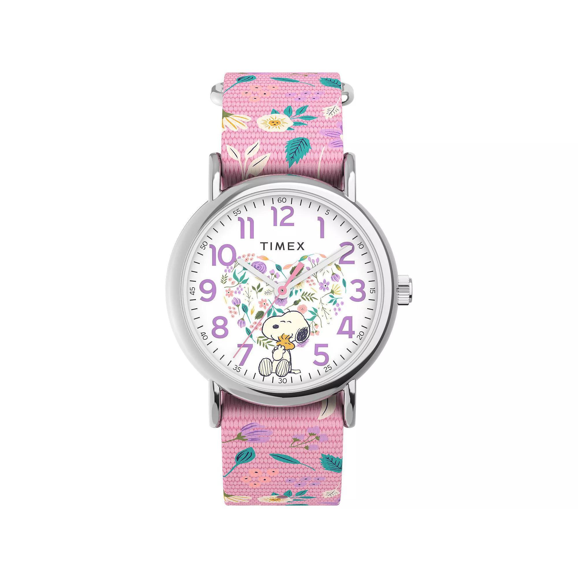 Timex Weekender® x Peanuts Snoopy & Woodstock Floral Fabric Strap Watch - TW2V77800JT, Girl's, Size: 38MM, Pink Product Image