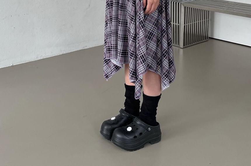High-Waist Plaid Irregular Midi Skirt Product Image