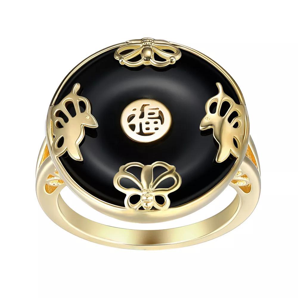 Dynasty Jade 18k Gold Over Silver Silver Black Agate Statement Ring, Women's, Size: 7, Gold Tone Product Image