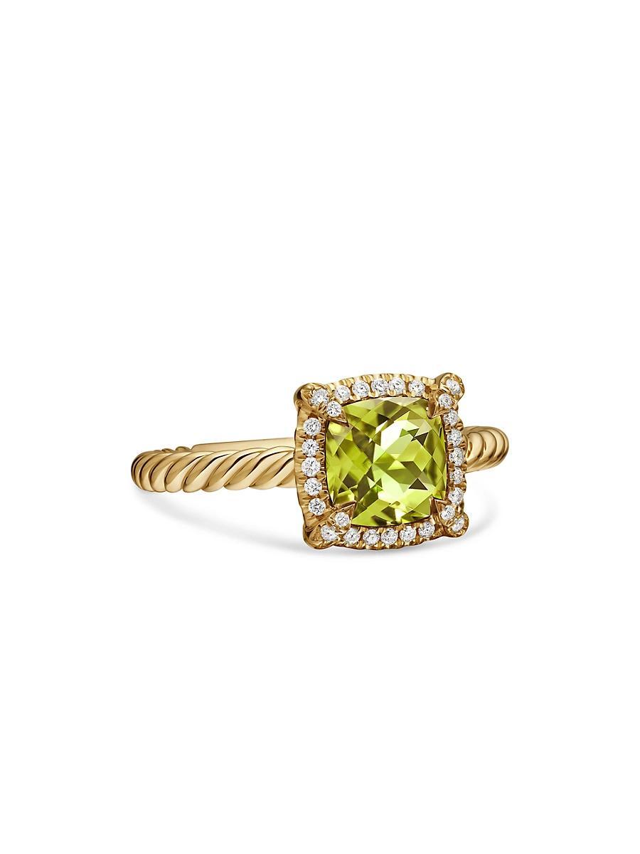 David Yurman Petite Chatelaine Pave Bezel Ring in 18K Yellow Gold with Peridot and Diamonds Product Image
