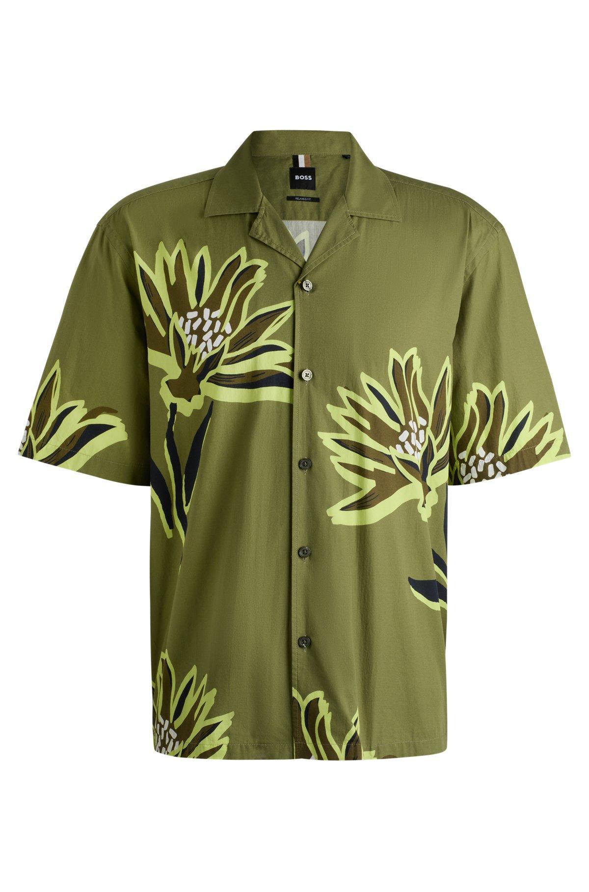 BOSS - Relaxed-fit shirt in Italian-made floral-print cotton - Green Product Image