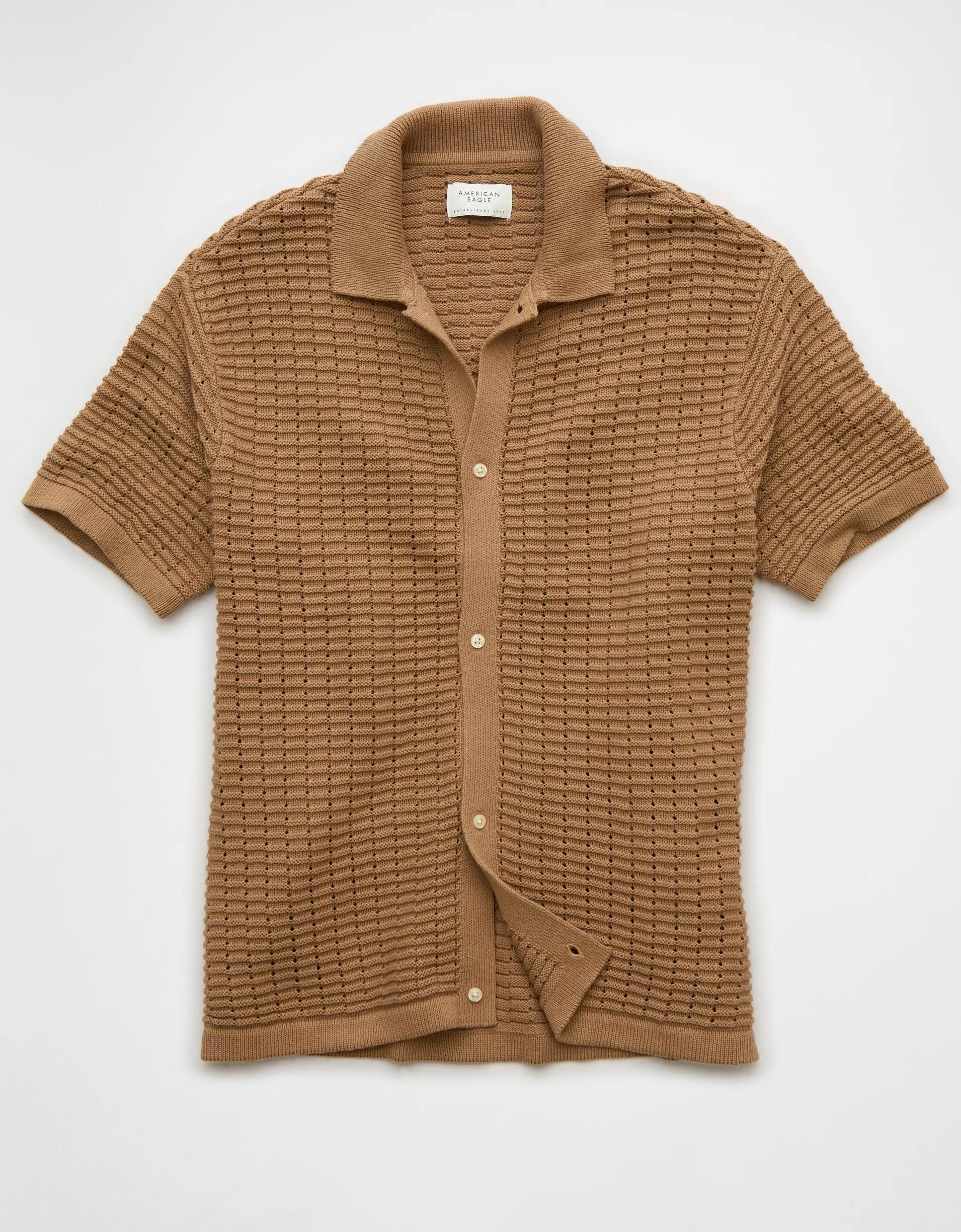 AE Weekend Textured Button-Up Sweater Polo Shirt Product Image