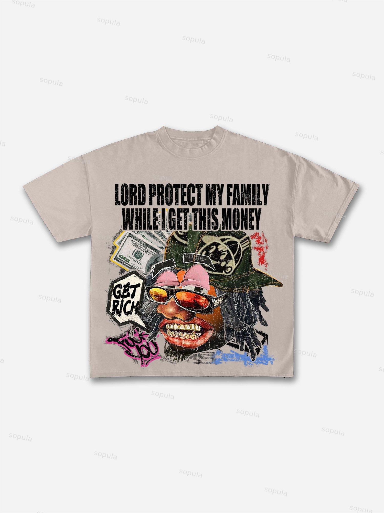 Get Rich Abstract Portrait Print Cotton T-shirt Product Image