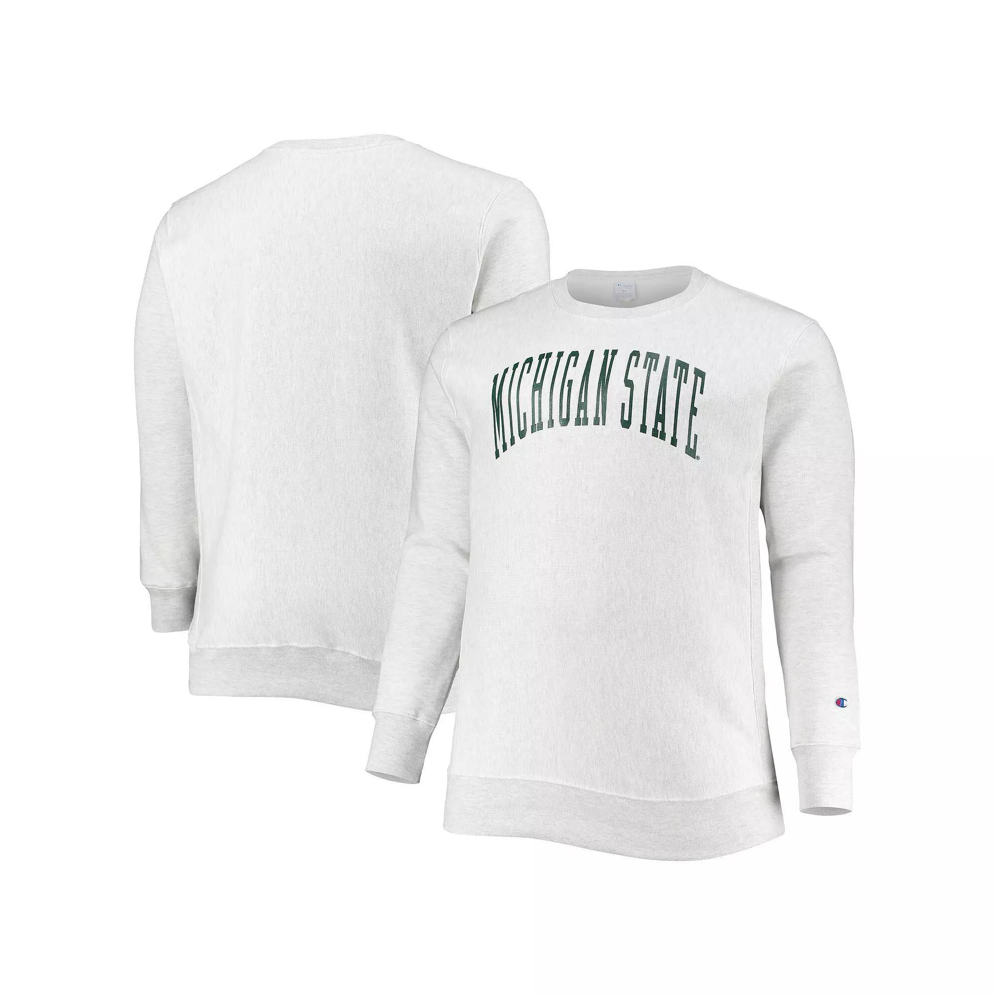 Men's Champion Ash Michigan State Spartans Big & Tall Reverse Weave Fleece Crewneck Pullover Sweatshirt, Size: 3XB, Black Product Image