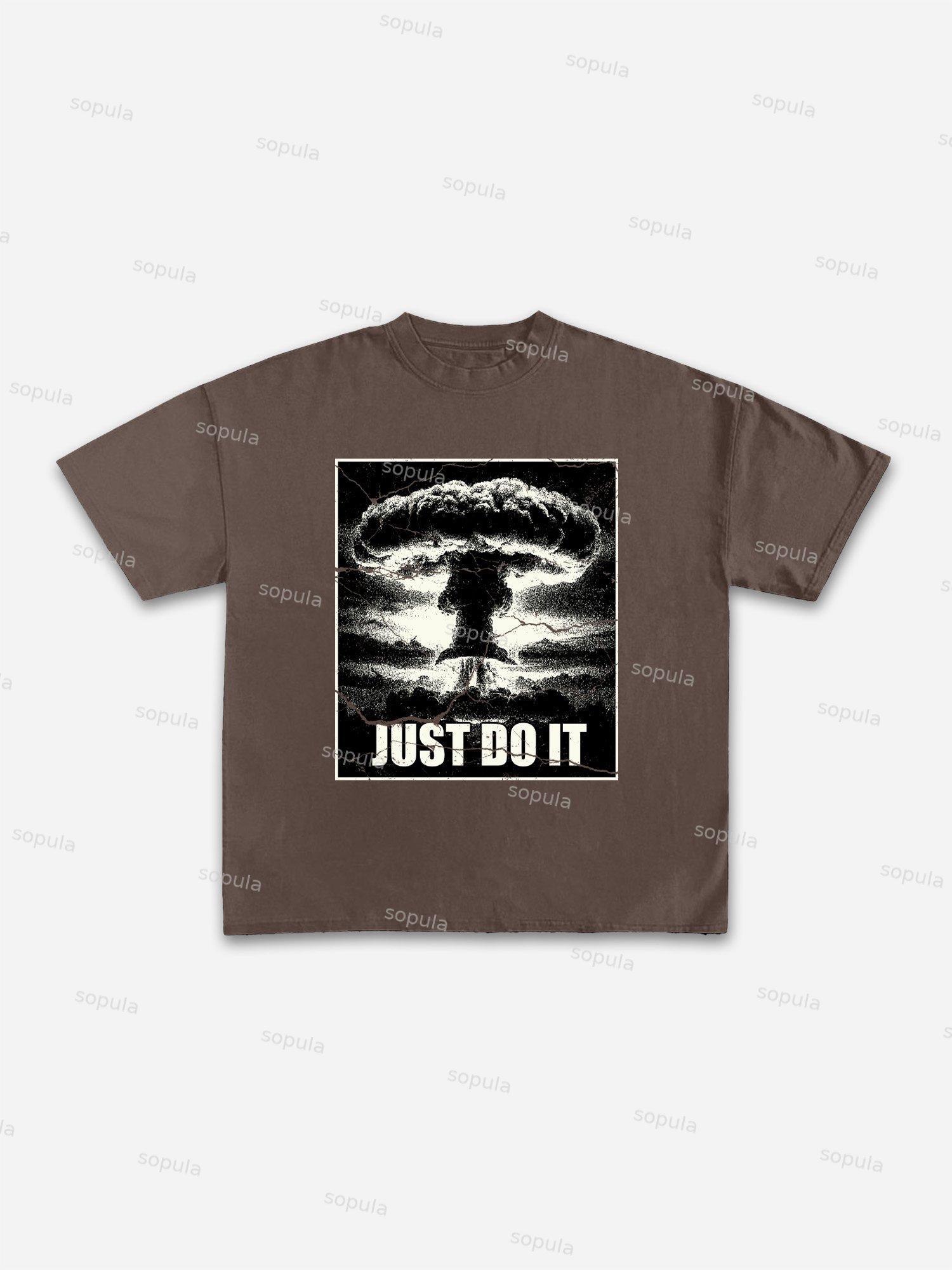 Just Do It Old Vintage Mushroom Cloud Graphic Cotton T-shirt Product Image