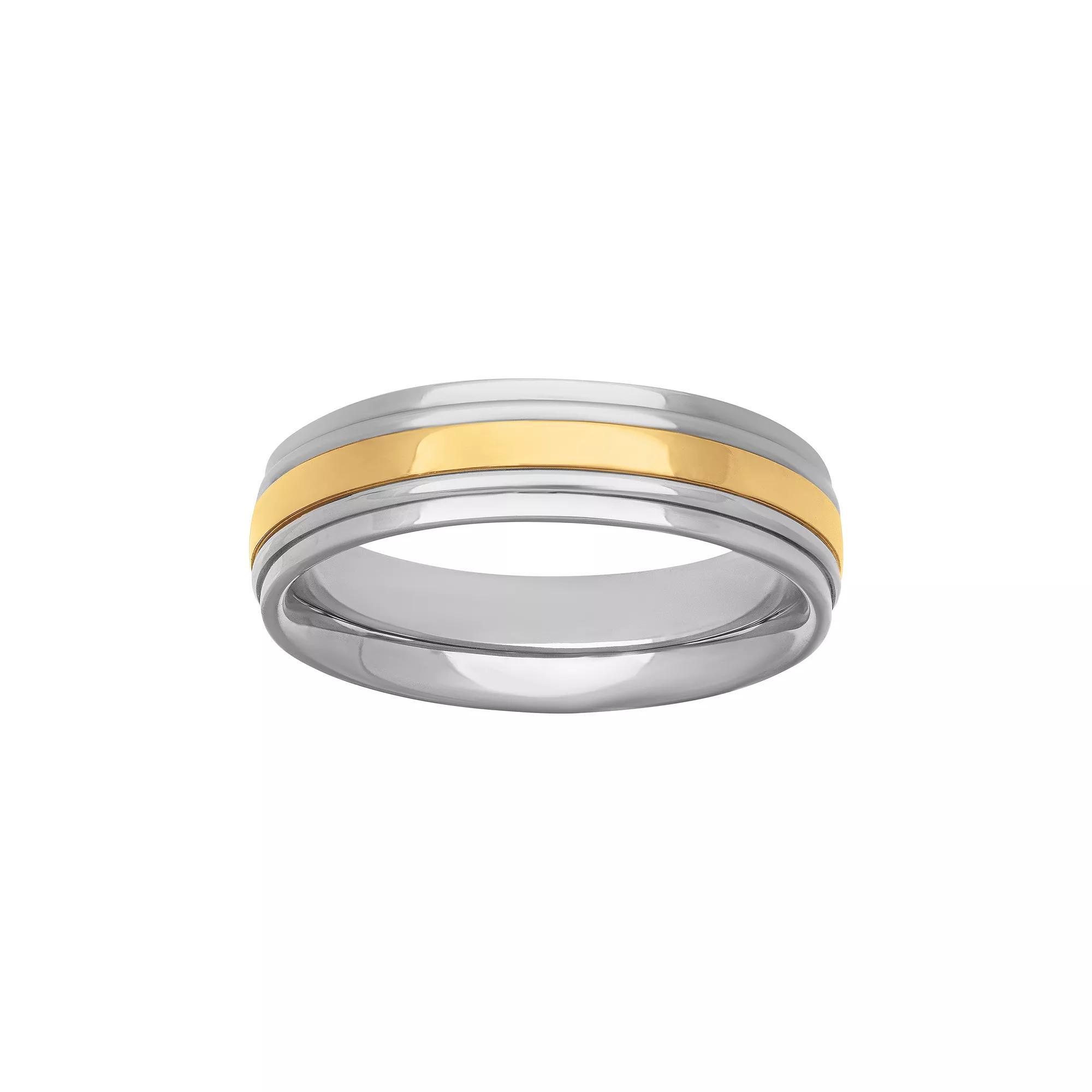 Men's Stainless Steel & 10k Gold Comfort Fit Band Ring, Size: 9 Product Image