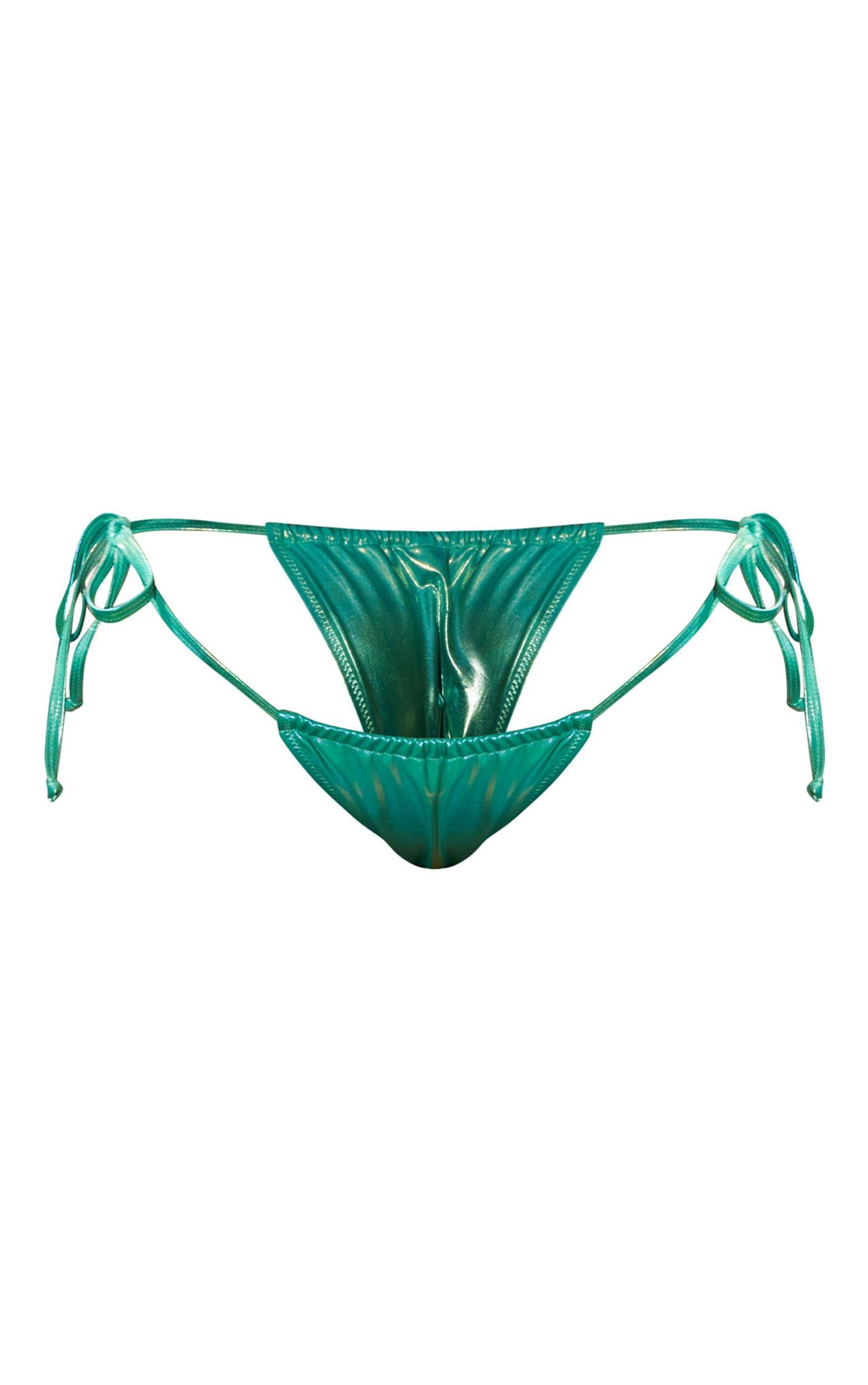 Green Tie Side Metallic Bikini Bottoms Product Image
