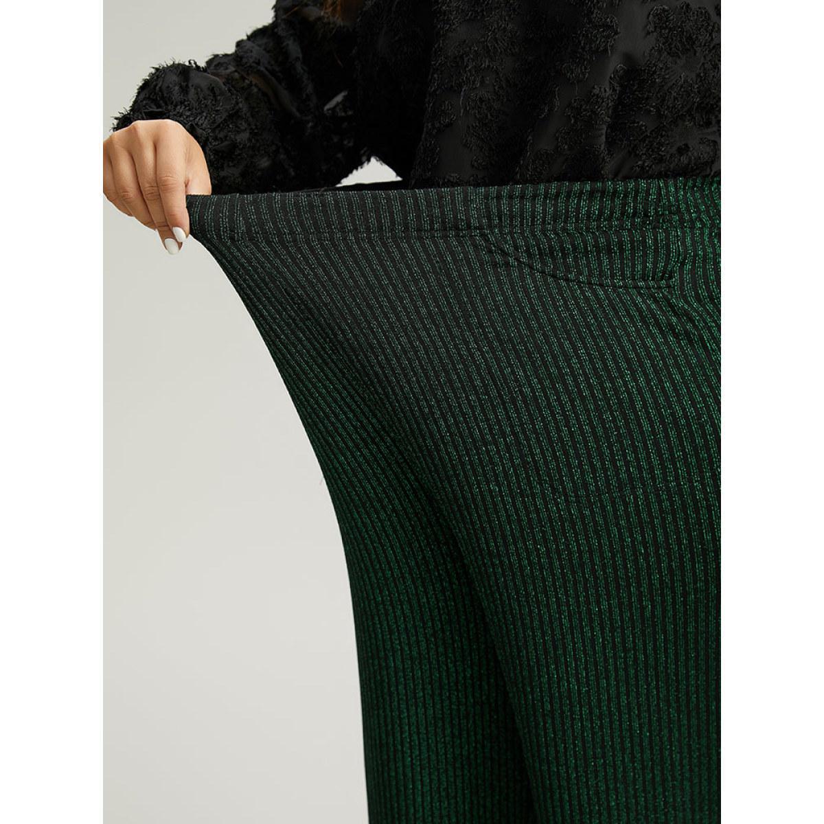 Plus Size Plain Texture Luxe Elastic Waist Straight Leg Pants Women Green Glamour Straight Leg High Rise Festival-Christmas Pants BloomChic 28/5X Product Image