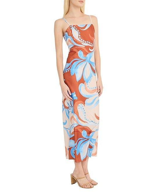 Donna Morgan Twill Square Neck Sleeveless Printed Sheath Midi Dress Product Image