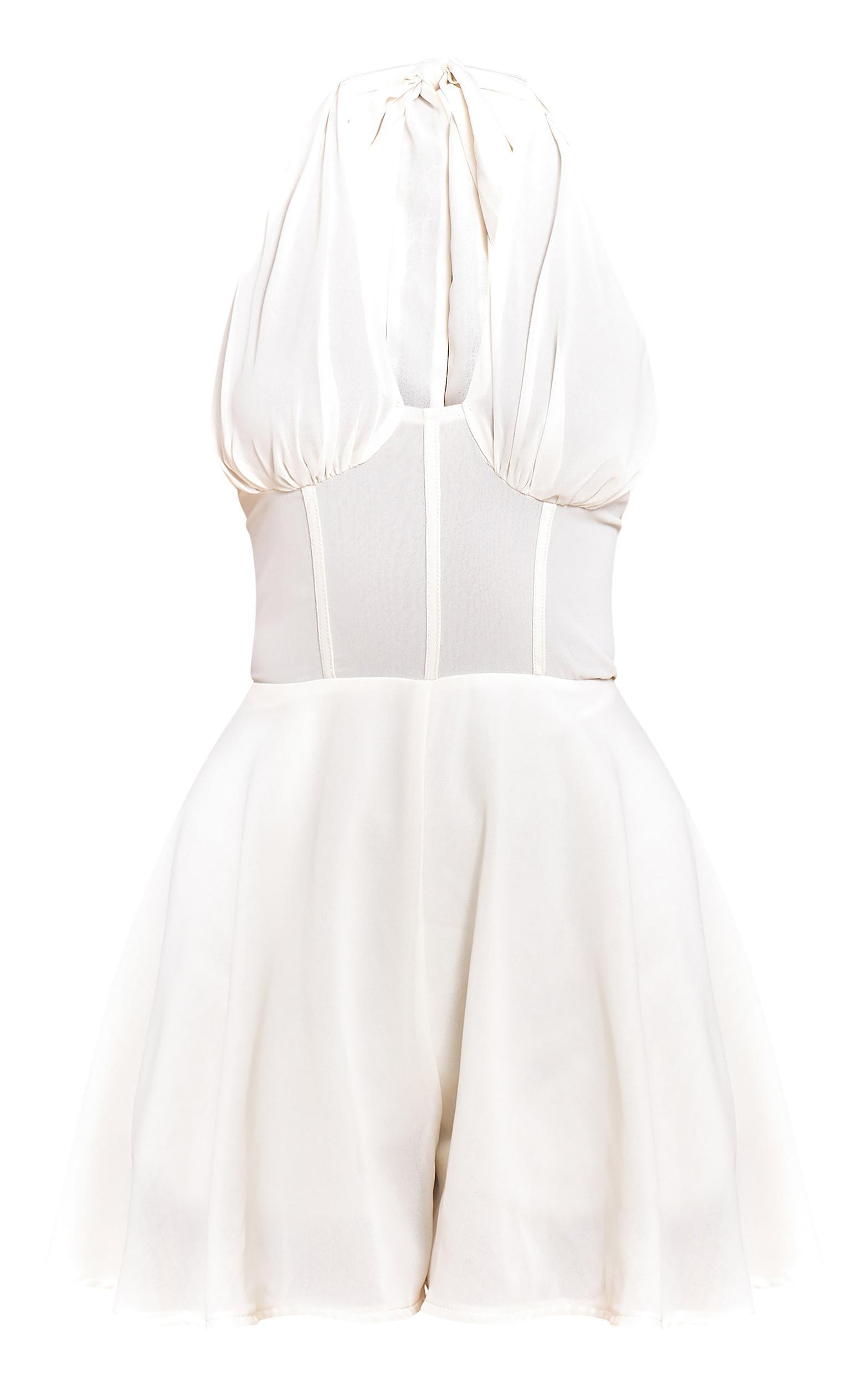 Cream Chiffon Halterneck Corset Detail Skort Romper Product Image