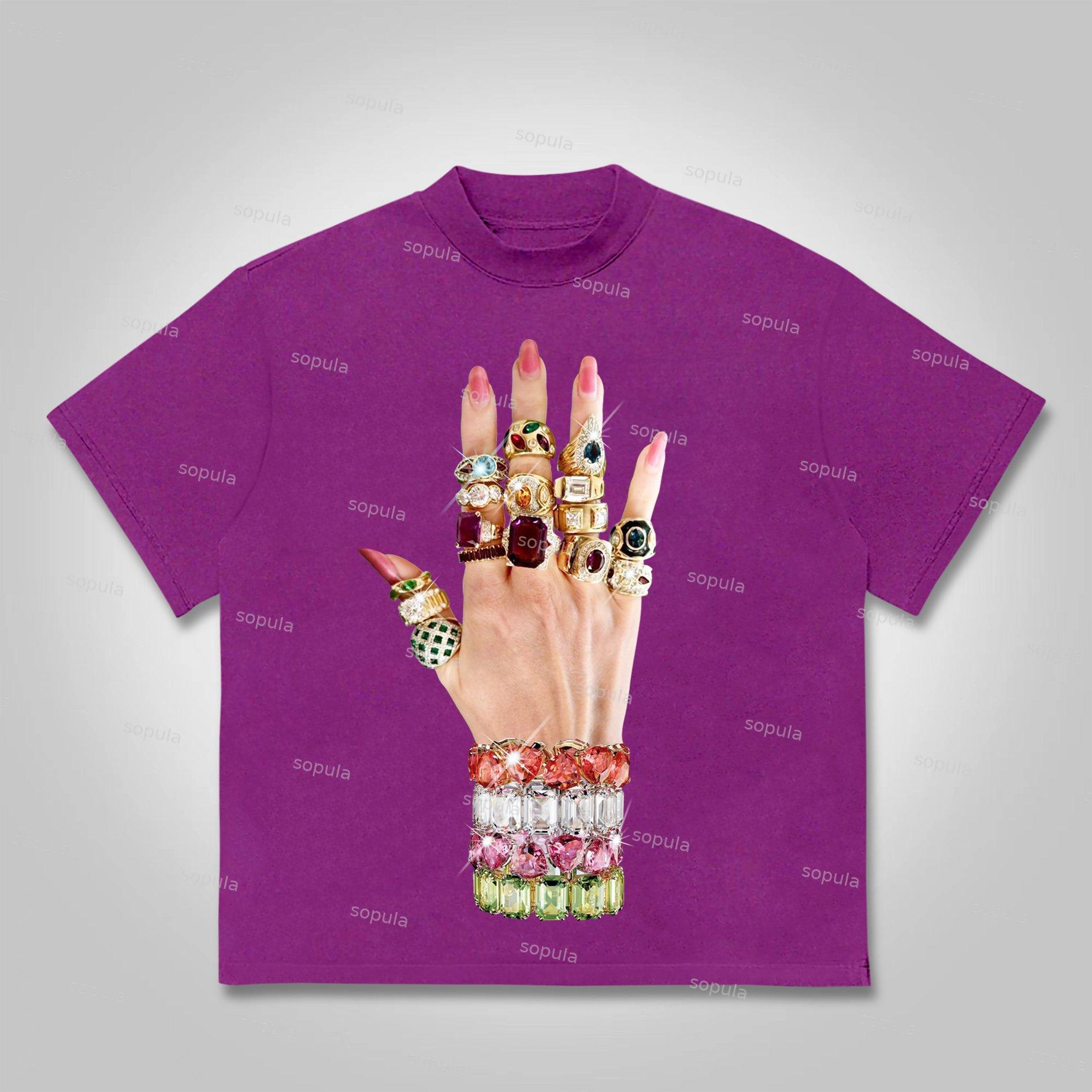 Sopula Colorful Art Bracelet And Ring Print Cotton T-shirt Product Image