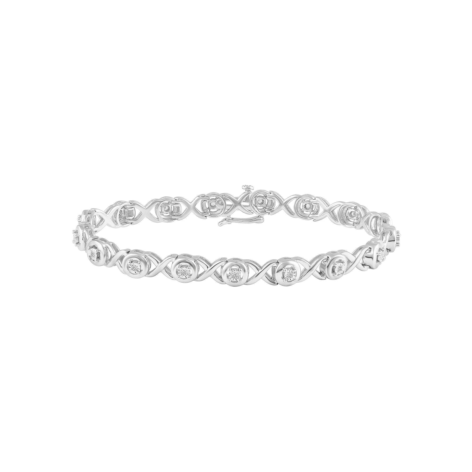 Royal Aura Sterling Silver 1/6 Carat T.W. Diamond "XO" Bracelet Set, Women's, Size: 7" Product Image