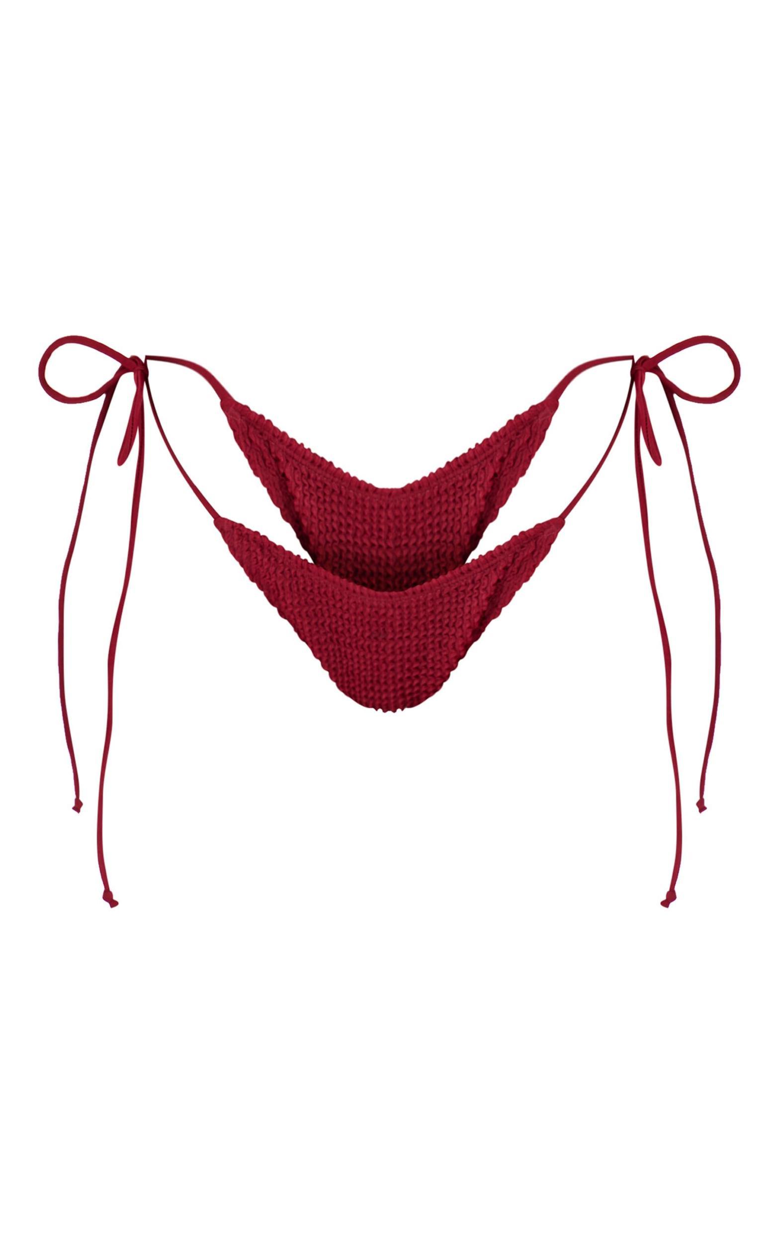 Burgundy Crinkle Tie Side Bikini Bottoms Product Image
