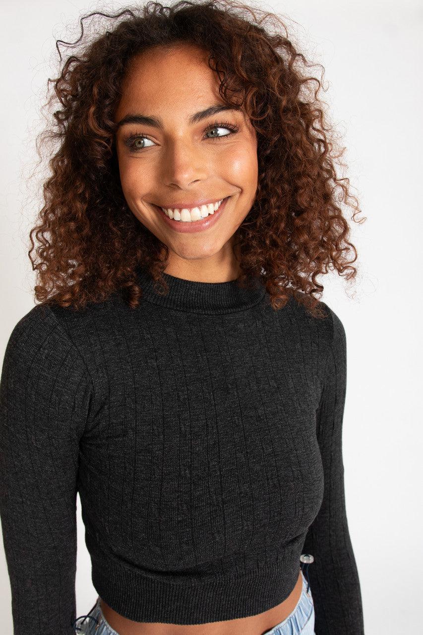 Cable Knit Mock Neck Crop Top Product Image