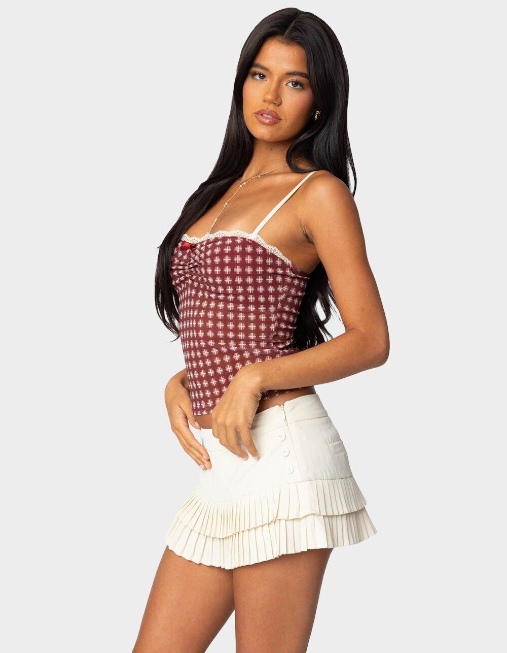 EDIKTED Checkered Mesh Built In Bra Top Product Image