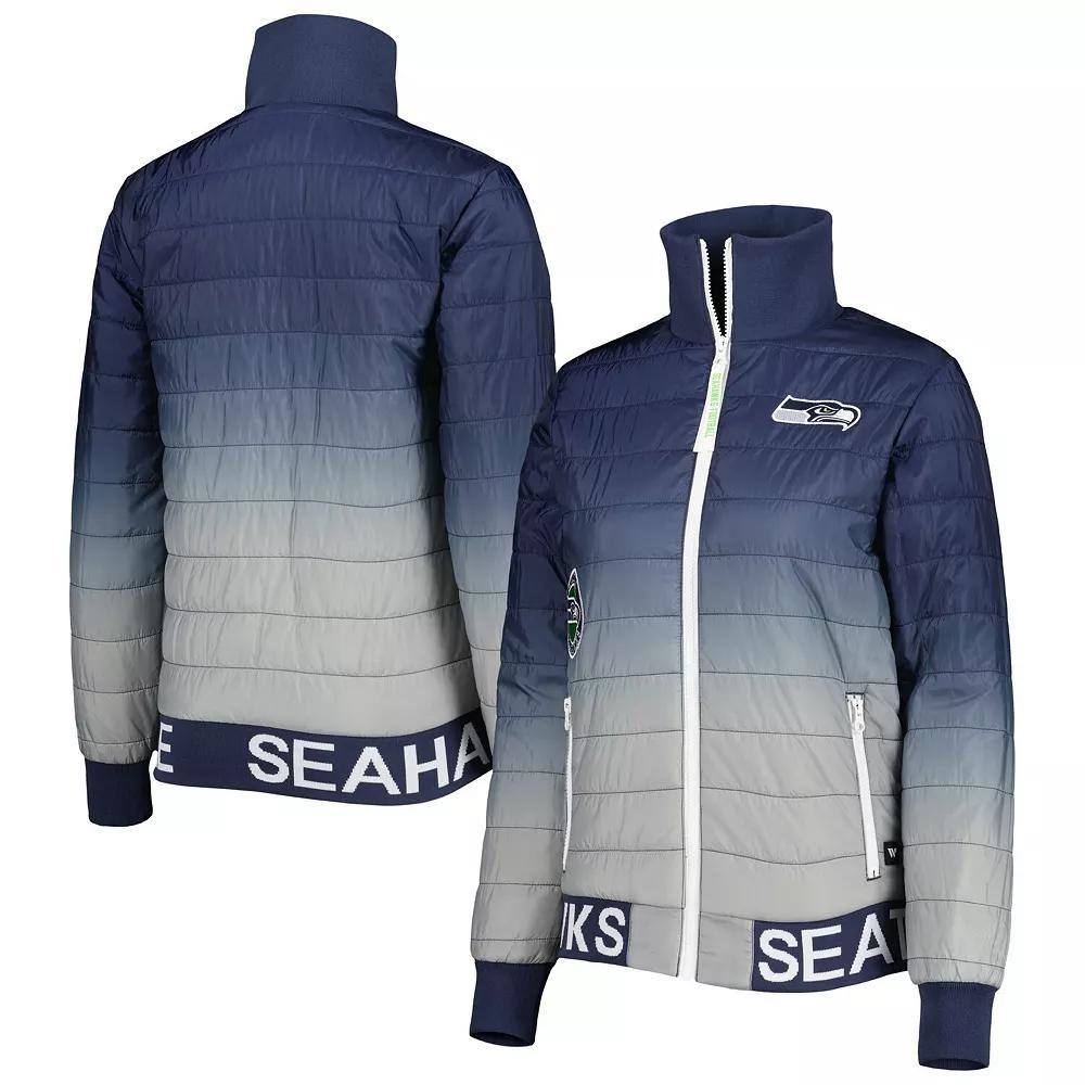 Women's The Wild Collective College Navy/Gray Seattle Seahawks Color Block Full-Zip Puffer Jacket, Size: Small, Blue Product Image