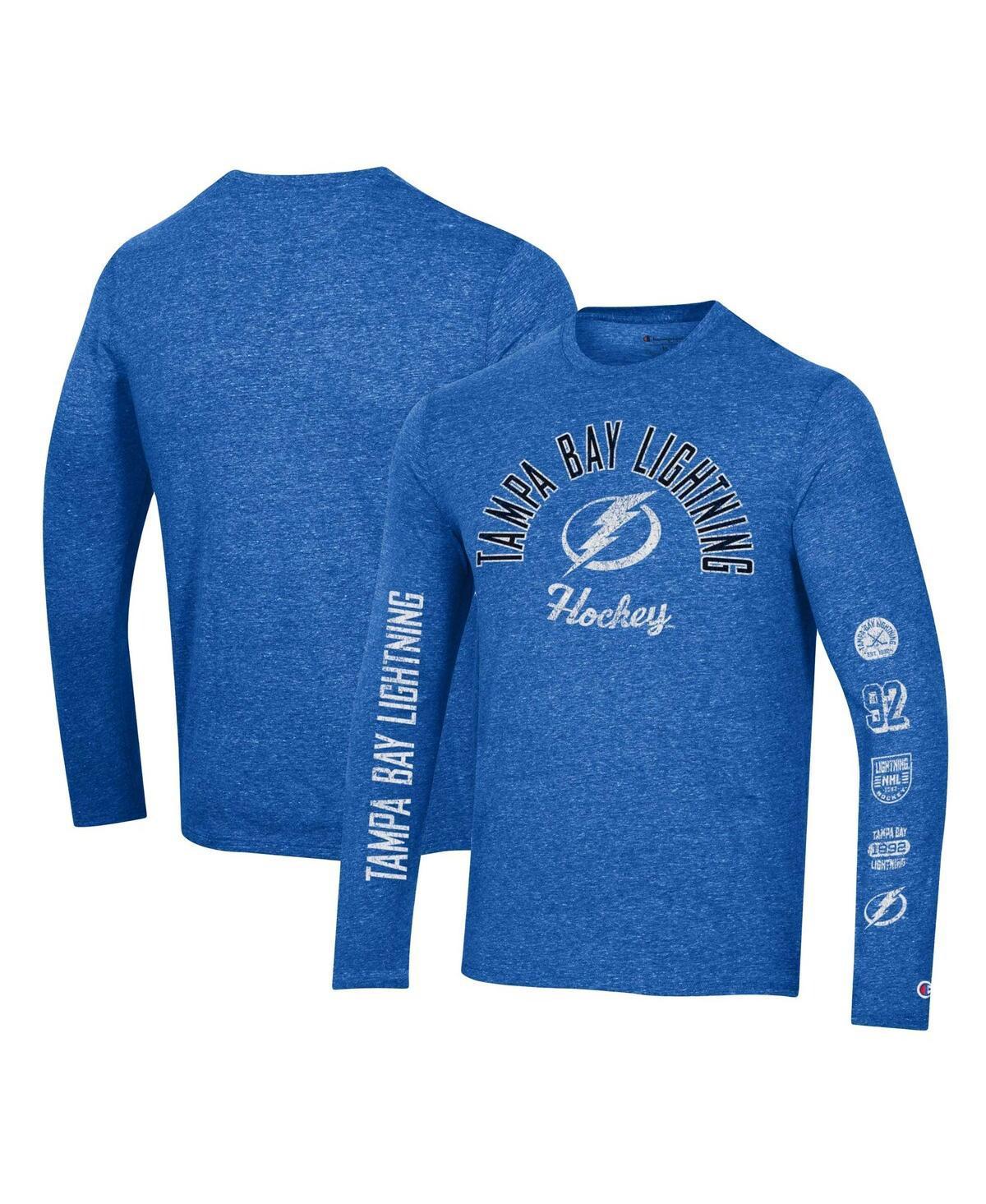 Men's Champion Heather Blue Tampa Bay Lightning Multi-Logo Tri-Blend Long Sleeve T-Shirt, Size: Medium, Lgh Team Product Image