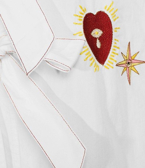 Never Fully Dressed Embroidered Mystical Motif Crew Neck Long Sleeve Tie Front Top Product Image