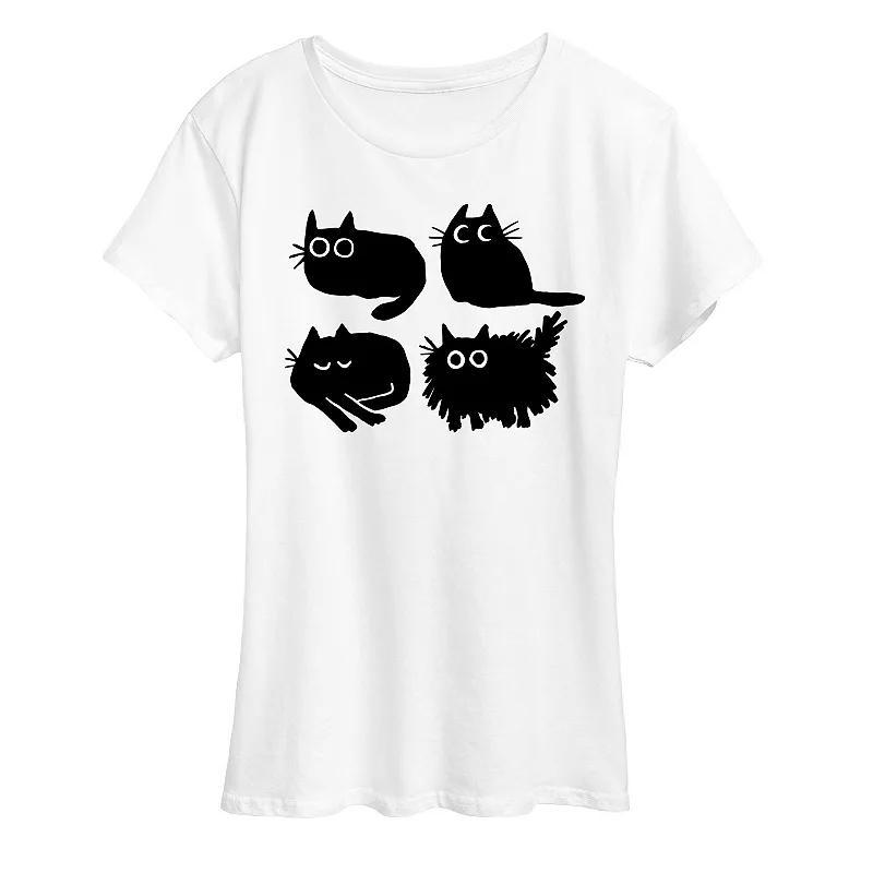 Womens Sketched Black Cats Graphic Tee, Girls Product Image