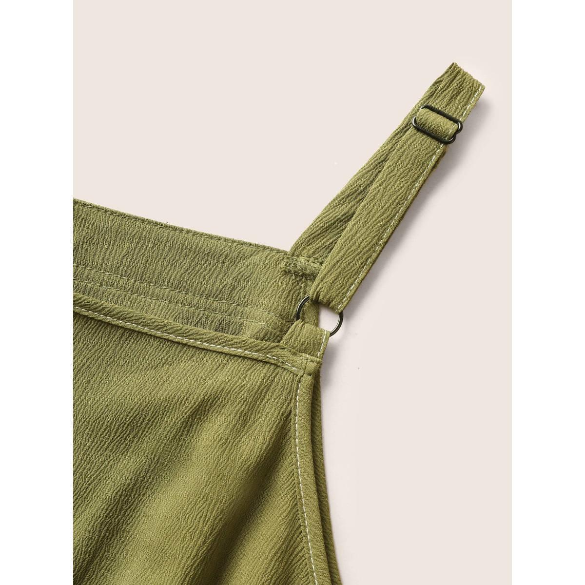 Plus Size ArmyGreen Plain Tucked Seam Frill Trim Jumpsuit Women Casual Sleeveless Non Everyday Loose Jumpsuits BloomChic 10/M Product Image
