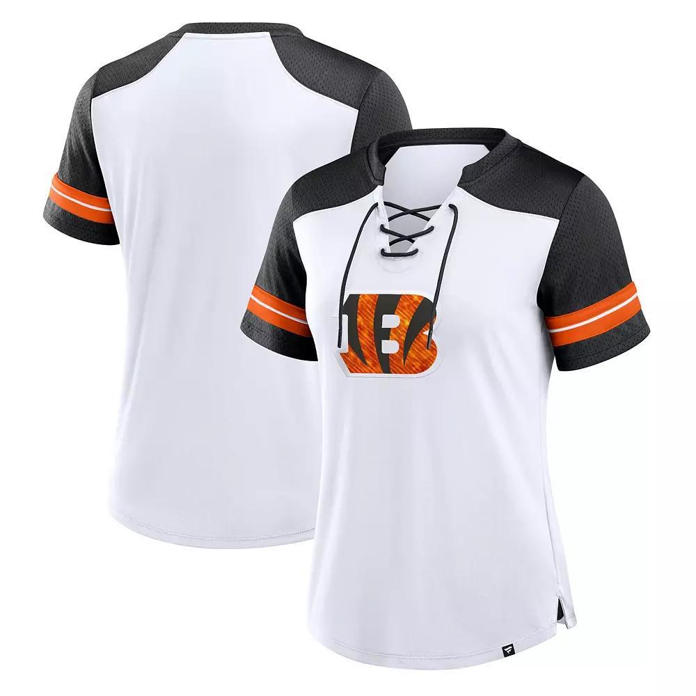 Women's Fanatics White/Black Cincinnati Bengals Foiled Primary Lace-Up T-Shirt, Size: 3XL Product Image