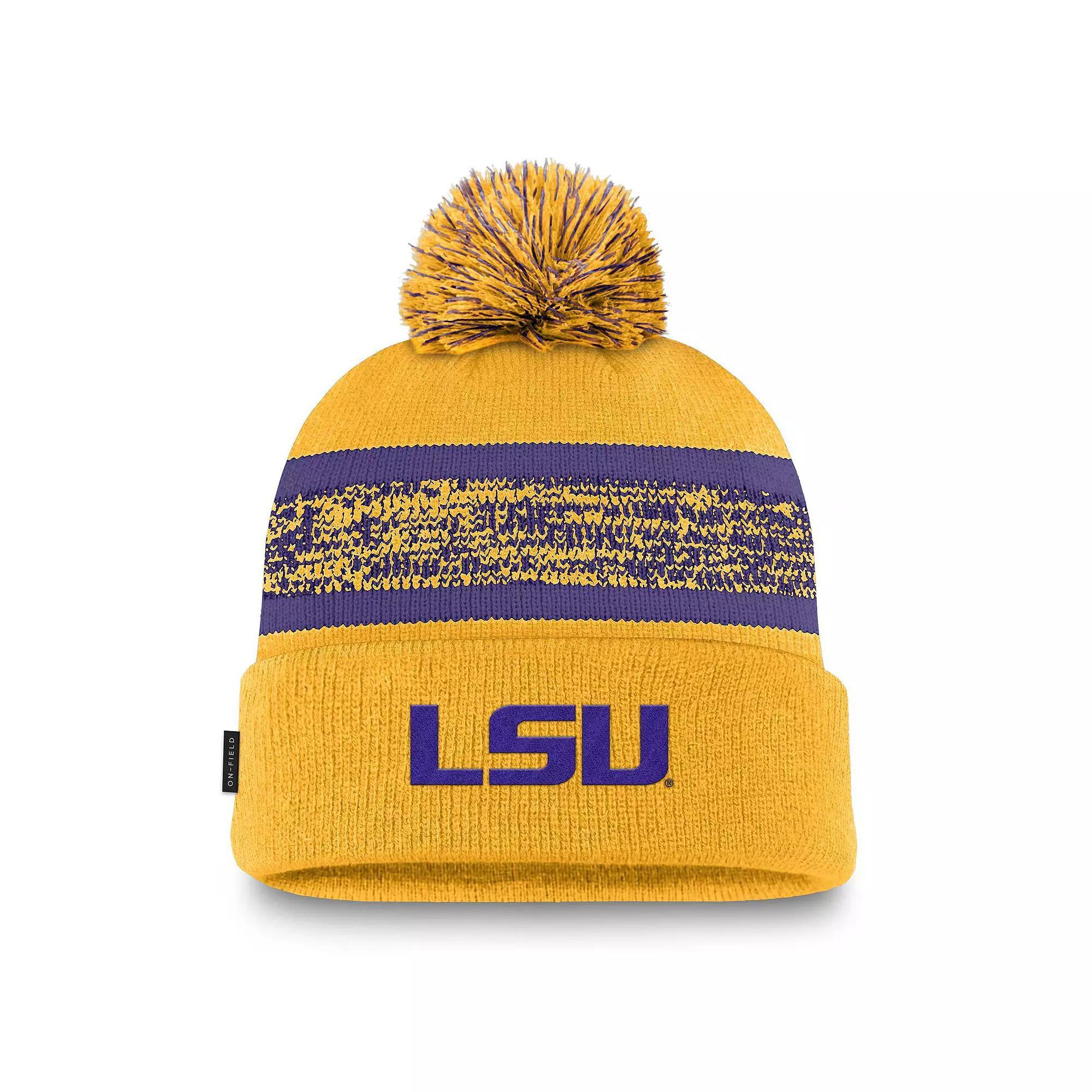 Mens Nike LSU Tigers On-Field Peak Cuffed Knit Hat with Pom Product Image