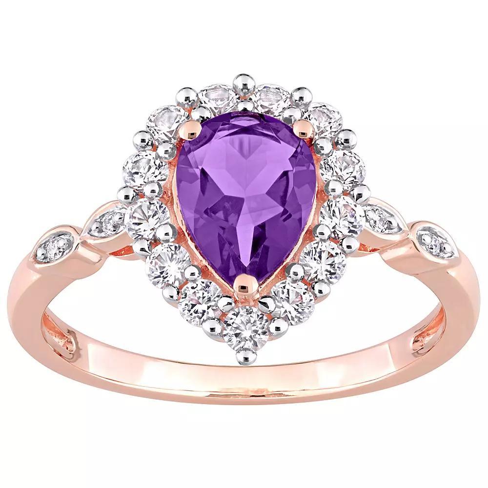 Stella Grace 10k Rose Gold Amethyst, Lab-Created White Sapphire & Diamond Accent Teardrop Halo Ring, Women's, Size: 7.50 Product Image
