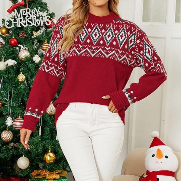 Mock Neck Patterned Sweater Product Image